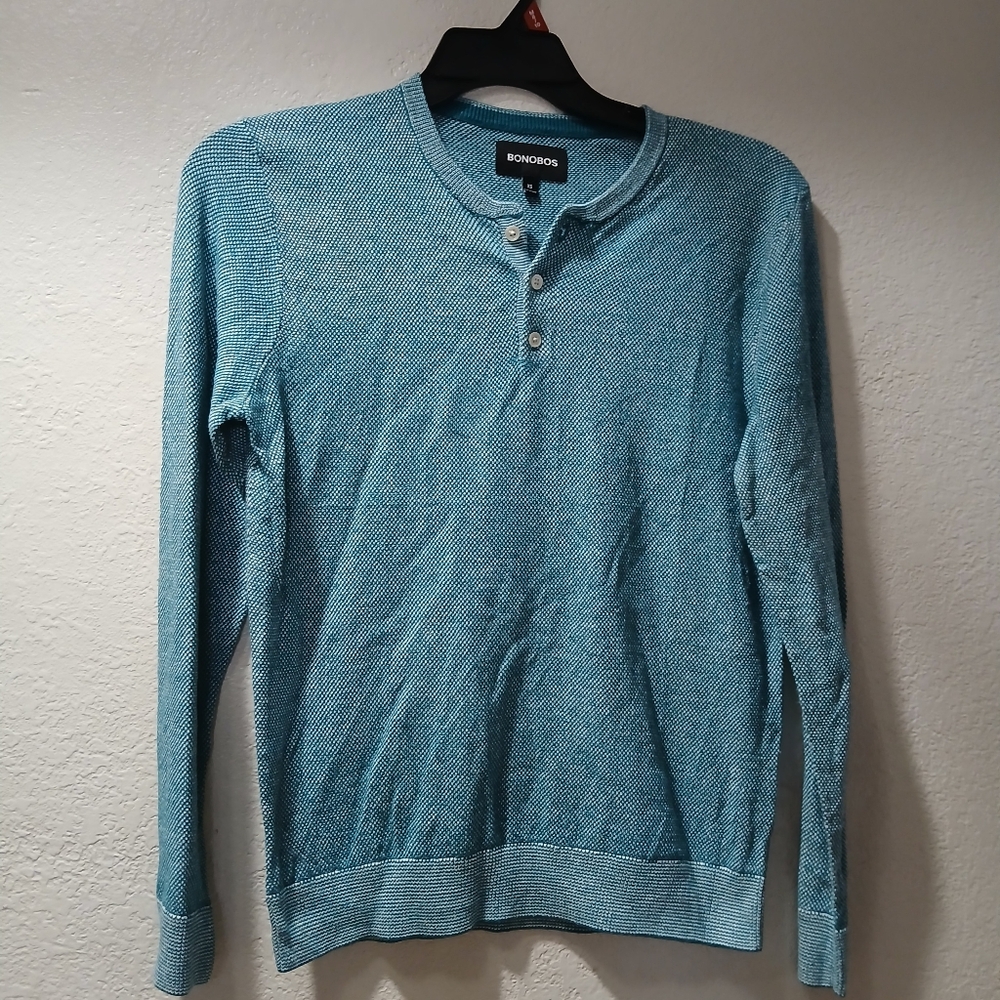 Bonobos Xs Men's Teal Crewneck Henley Sweater